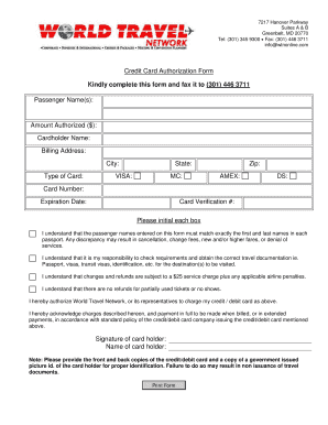 Credit Card Authorization Form