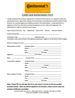 Credit Card Authorization Form