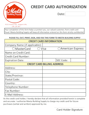 Credit Card Authorization Form