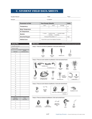 Student Field Data Sheets