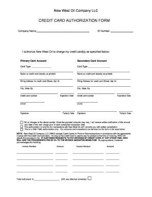 New West Oil Credit Card Authorization Form