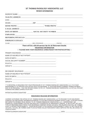 St. Thomas Radiology Associates Patient Information Form