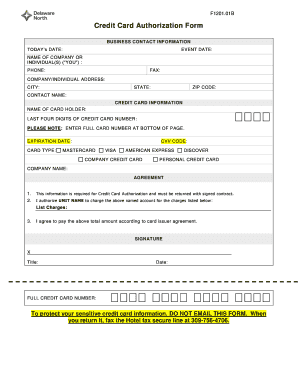 Credit Card Authorization Form