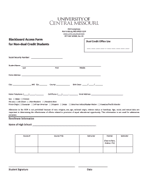 Blackboard Access Form for Non-Dual Credit Students