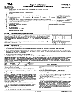 IRS Form W-9 Request for Taxpayer Identification Number and Certification