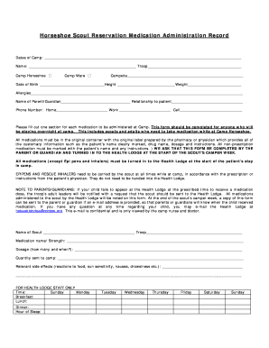 Horseshoe Scout Reservation Medication Administration Record