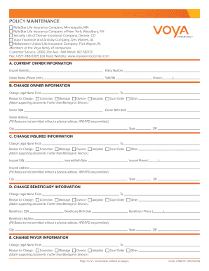 Voya Life Insurance Policy Maintenance Form