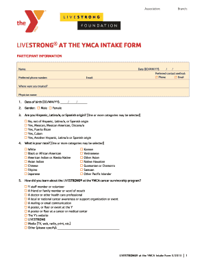 Livestrong at YMCA Intake Form