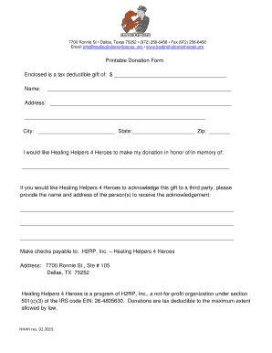 Healing Helpers 4 Heroes Donation Form