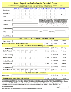 West Virginia Direct Deposit Authorization Form