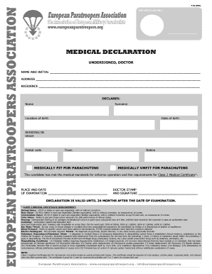 Medical Declaration for Parachuting