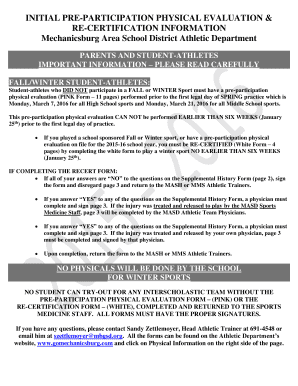 Mechanicsburg Area School District Pre-Participation Physical Evaluation