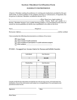 Section 3 Resident Certification Form