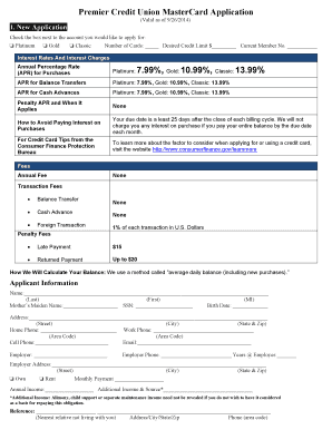 Premier Credit Union MasterCard Application