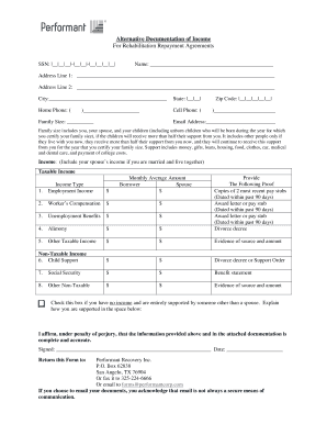 Alternative Documentation of Income for Rehabilitation Repayment