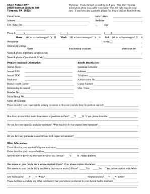 California Mental Health Intake Form