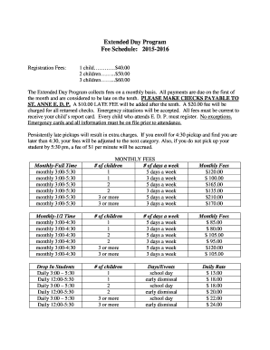 Extended Day Program Fee Schedule 2015-2016