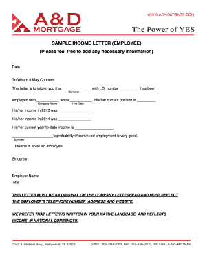 SAMPLE INCOME LETTER EMPLOYEE Please feel free to add