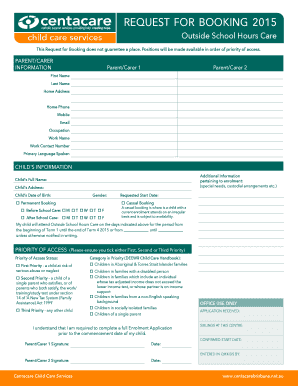 Outside School Hours Care Booking Request
