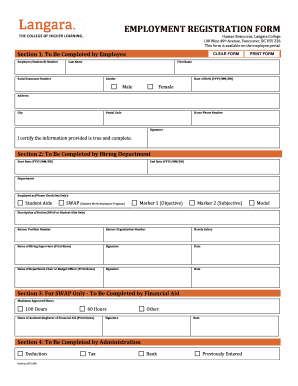 Langara College Employment Registration Form