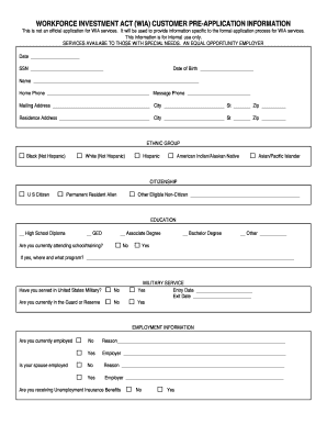 Workforce Investment Act Pre-Application Form