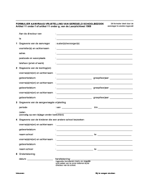 Formulier Aanvraag Vrijstelling Van Geregeld Schoolbezoek
