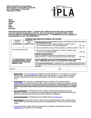 Indiana Home Inspector License Renewal Application