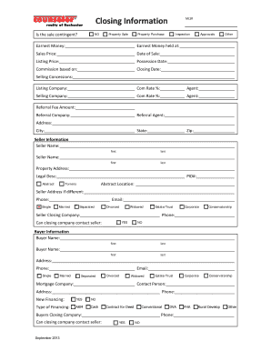 Real Estate Closing Information Form