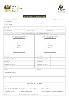 Booking ApplicAtion Form - Prestige Group - Real Estate