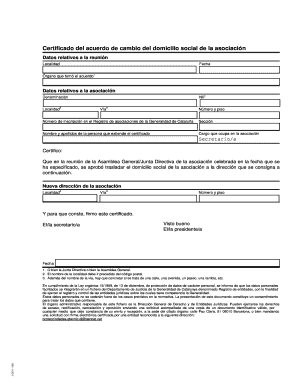 Certificado del acuerdo de cambio del domicilio social de la asociación