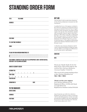 UK Gift Aid Standing Order Form
