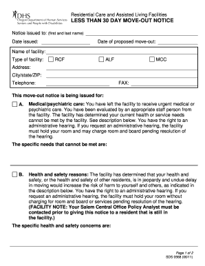 Oregon Residential Care Move-Out Notice