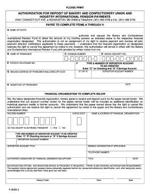 Authorization for Deposit of Bakery and Confectionery Union Pension Payments