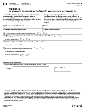 Formulaire de personnes protégées et de réfugiés au sens de la Convention