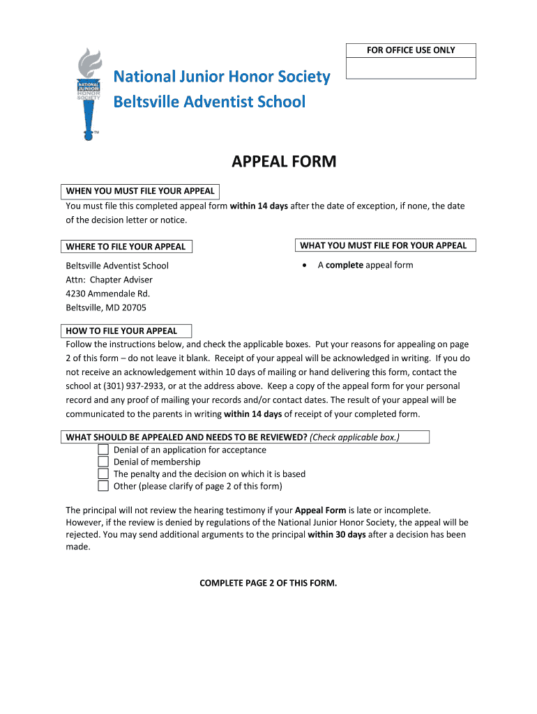 Fillable Online NJHS Appeal Form - storagecloversitescom Fax Email ...