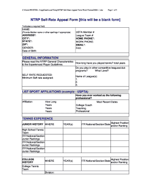 NTRP Self-Rate Appeal Form