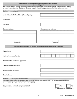 Veterans UK Notice of Appeal Form