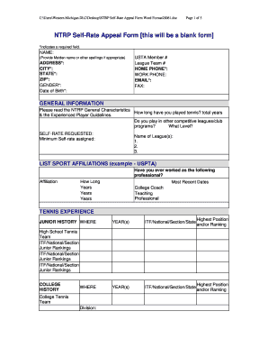 NTRP Self-Rate Appeal Form