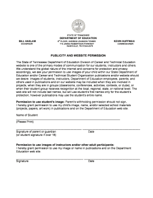 Tennessee Education Publicity Permission Form