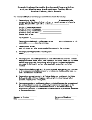 Domestic Employee Contract for Non-Immigrant Visa Holders