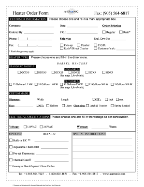 Heater Order Form