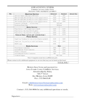 Iowa Events Center Exhibitor Services Order Form