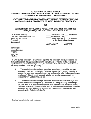 California Notice of Default Declaration