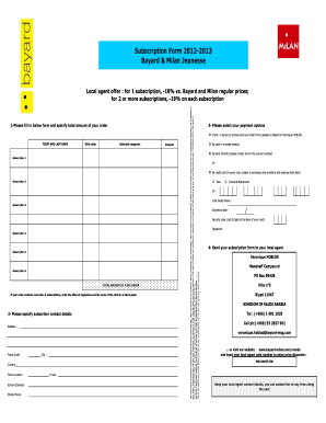 Formulaire d'abonnement Bayard & Milan Jeunesse