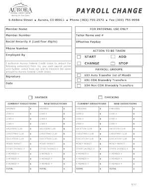 Aurora Federal Credit Union Payroll Deduction Form