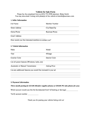 Vehicle for Sale Form