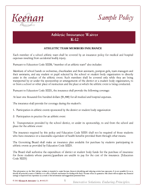 California Athletic Insurance Waiver