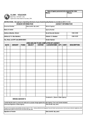 Indiana State Form 11294 Claim Voucher