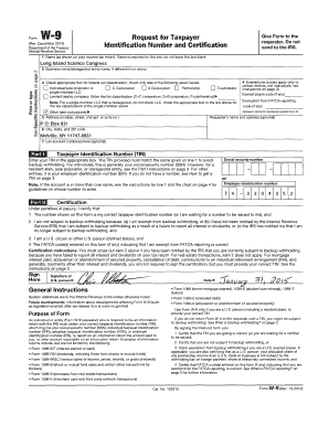 Form W-9 Request for Taxpayer Identification Number and Certification