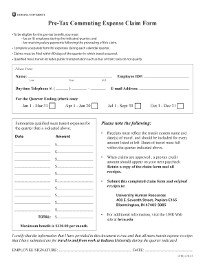 IU Pre-Tax Commuting Expense Claim Form